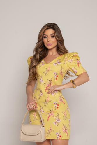 VESTIDO CURTO ESTAMPADO AMARELO 