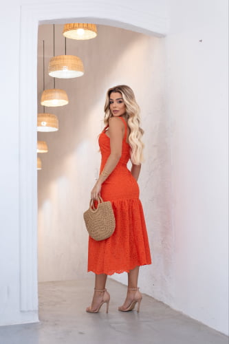 VESTIDO LAISE BABADO LARANJA 