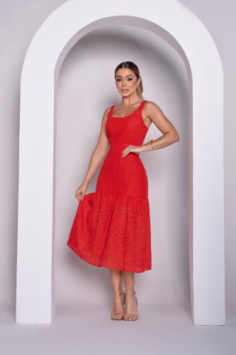 VESTIDO LAISE BABADO VERMELHO